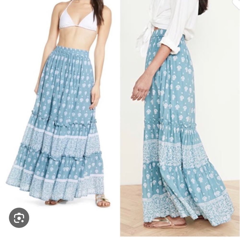Roller Rabbit Blue Smocked Tiered Maxi Skirt